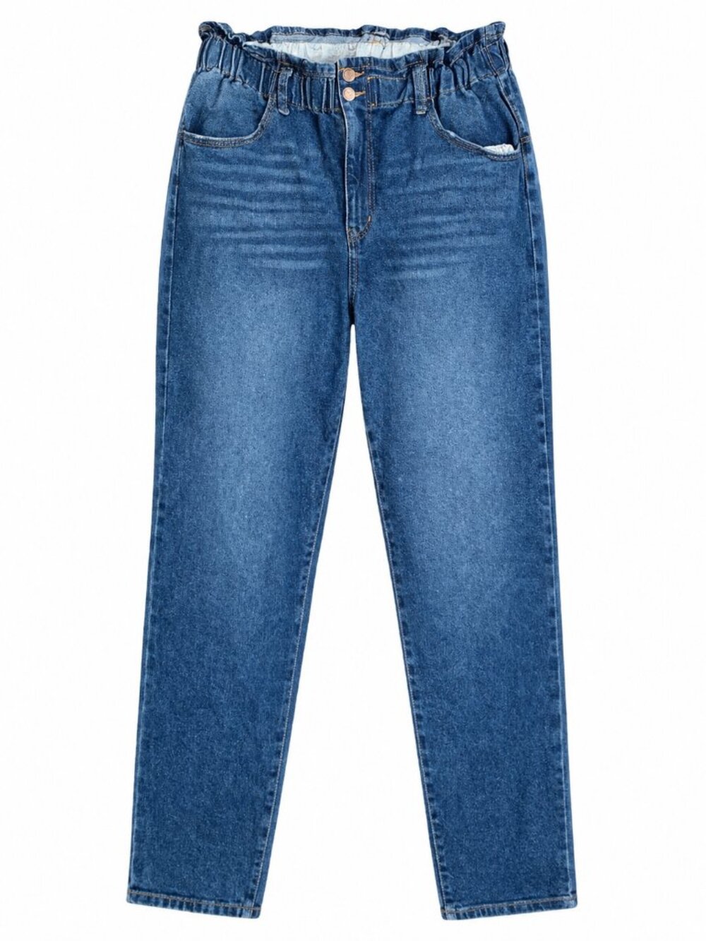 98% Cotton Stretchy Paperbag Waist Jeans Medium Wash Wild Fable